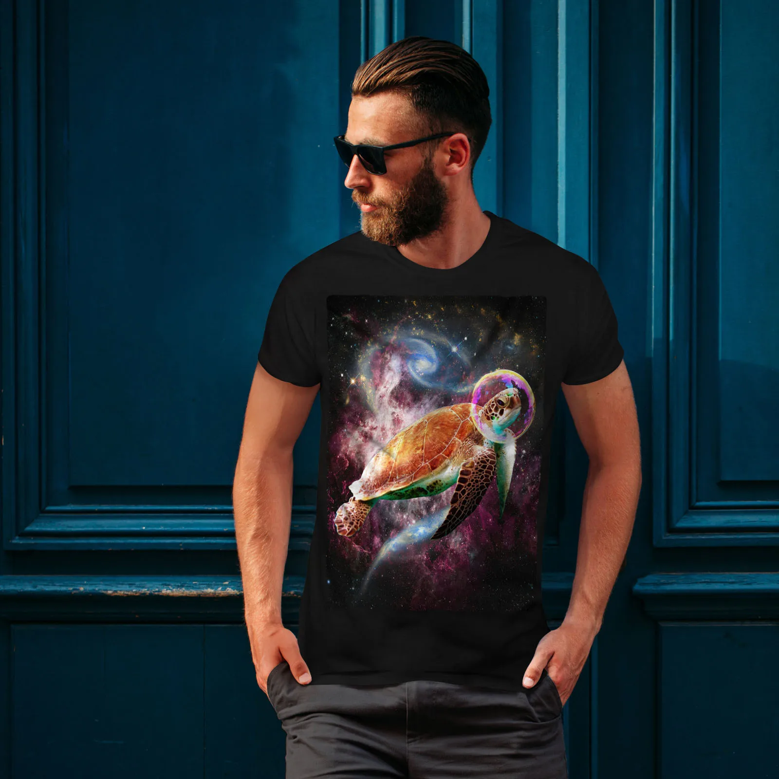 

Outer Space Turtle Cosmonaut Graphic Design Printed Men's T-Shirt. Summer Cotton Short Sleeve O-Neck Unisex T Shirt New S-3XL