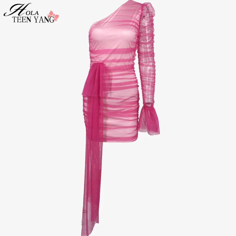 Вечернее платье HolaTeenYang женские сексуальные сетчатые драпированные Мини-платья с