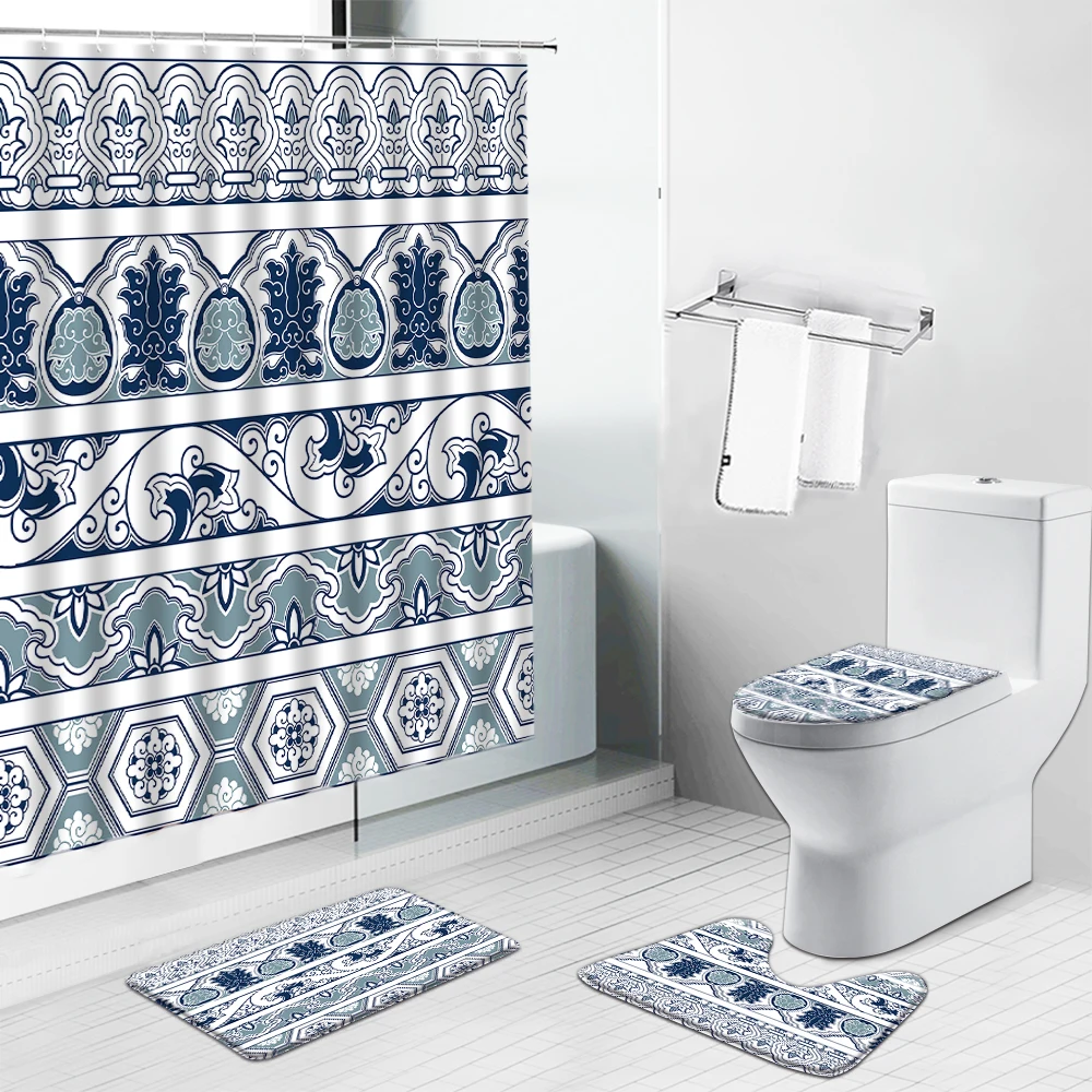 Оранжевый занавеска для душа с геометрическим рисунком в богемном и индийском