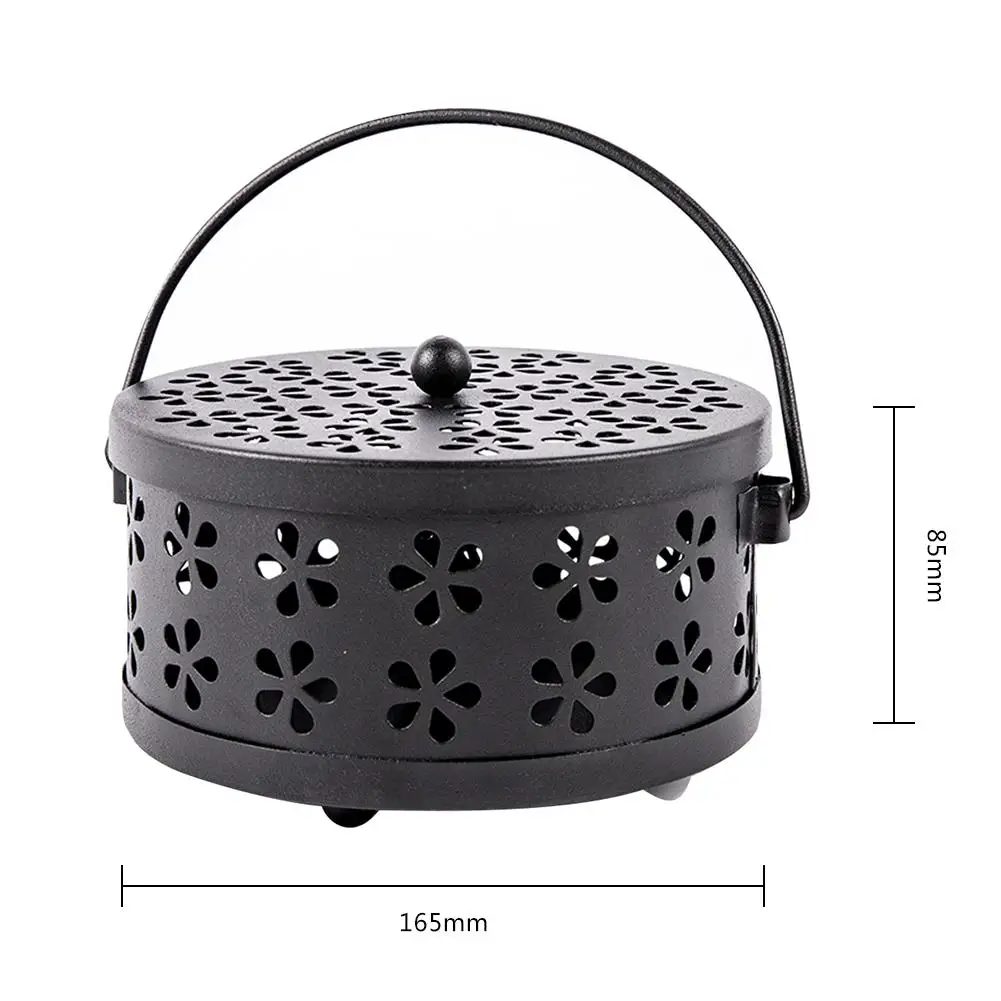

Portable Home Incense Burner Hollowed Anti Scald Durable Garden Classical With Handle Mosquito Coil Holder Metal Case Rack