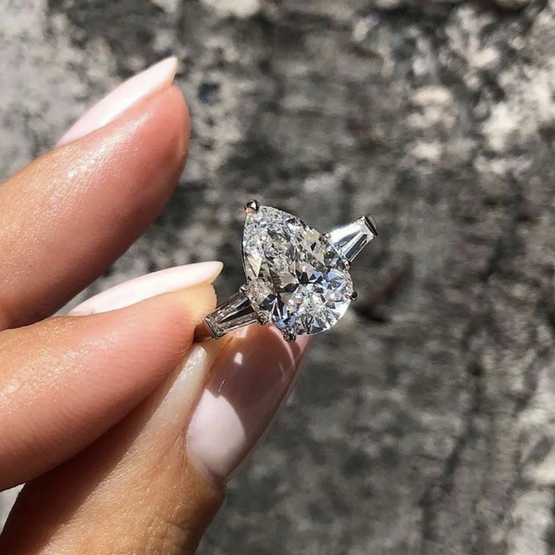 

New 925 Sterling Silver Created drop Pear-shaped cut Diamond Wedding Engagement Cocktail Women Gemstone Ring Jewelry