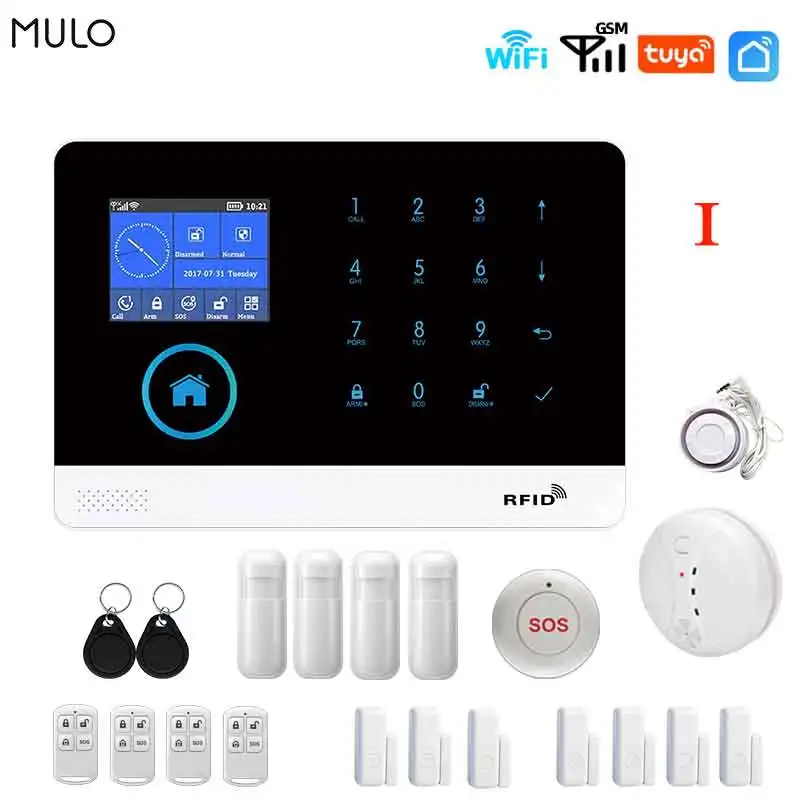 

MULO Wireless Tuya Smart Home Wifi GSM Simply Safe Alarm System for Home Business SMS APP Control Burglar Alarm DIY Kit PG103