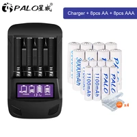 palo 4 12pcs original aa rechargeable battery aarechargeable aaa battery 1 2v nimh batterylcd usb aa aaa battery charger