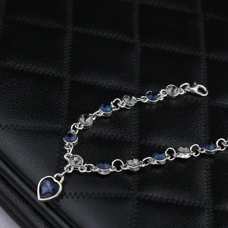 silver blue Qingwen океан сердце любовь в форме сердца персик Кристалл Циркон дамы браслет ювелирные изделия аксессуары фантастический Браслет Брелок CA4604 - Окраска металла: silver blue