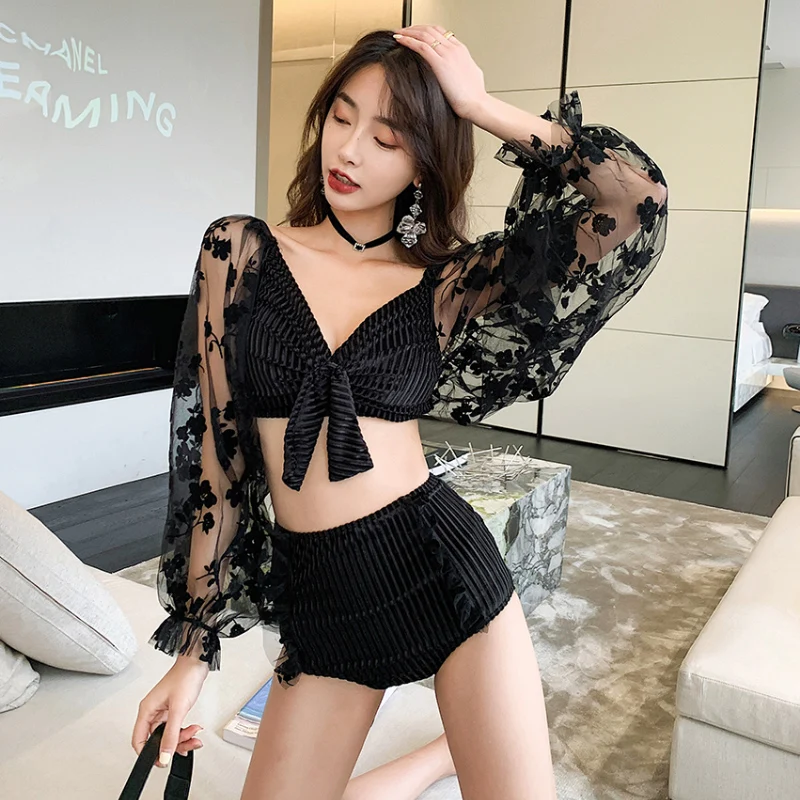 

Women High Waisted Bikini Set Two Pieces Solid Swimsuit Padded Long Sleeves Beach Wear Summer Ladies Swimwear Bikini Set Maillot