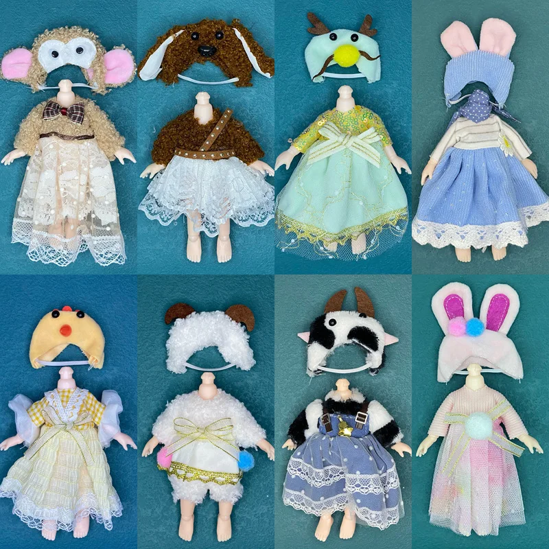 16CM BJD 1/12 Fit for 16cm Doll Clothes Girl Fashion Casual Suit Princess Dress Headwear Dolls Accessories Up Diy Toy Gift - купить по