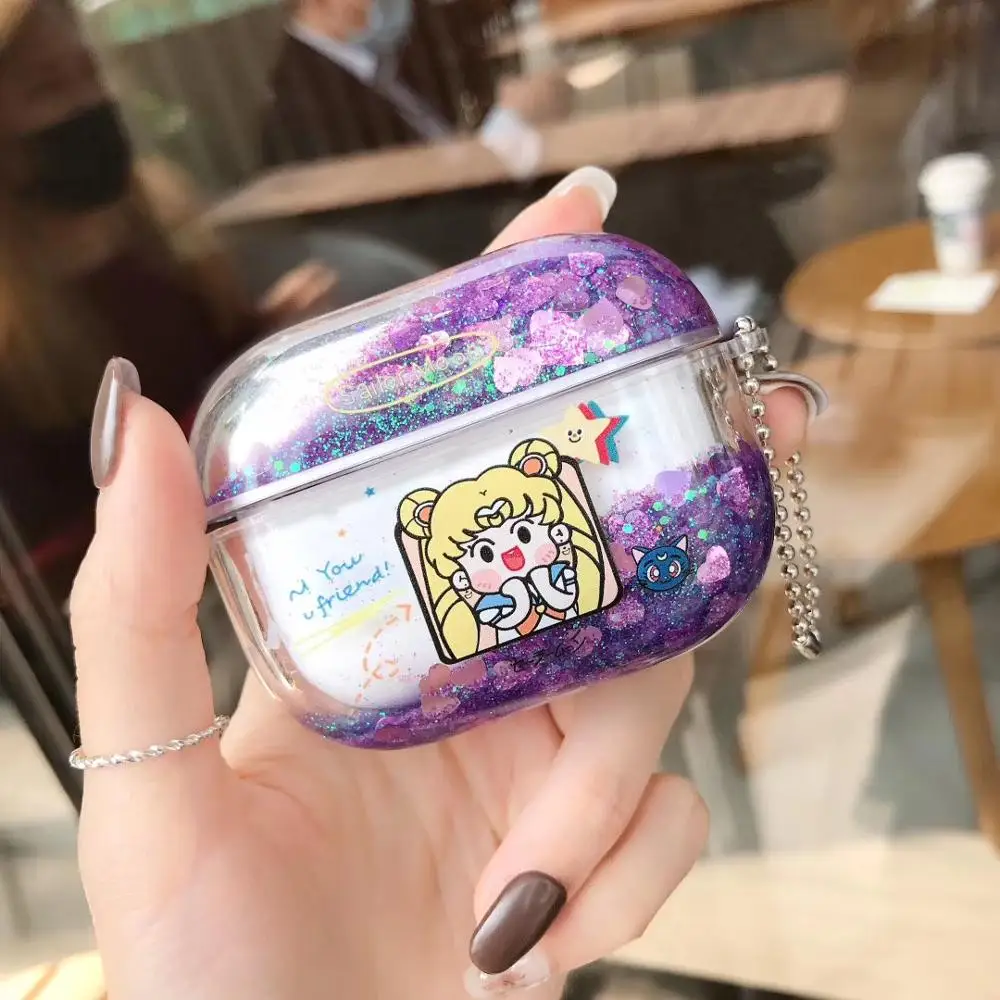 Милый мультяшный чехол для девочек Сейлор Мун с жидким песком AirPods pro Bluetooth