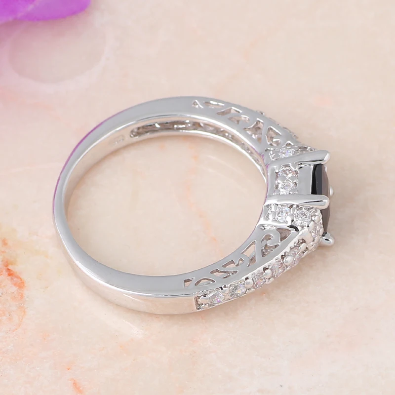 Самые популярные оптовые черные кольца Onxy серебристый циркониевый модные