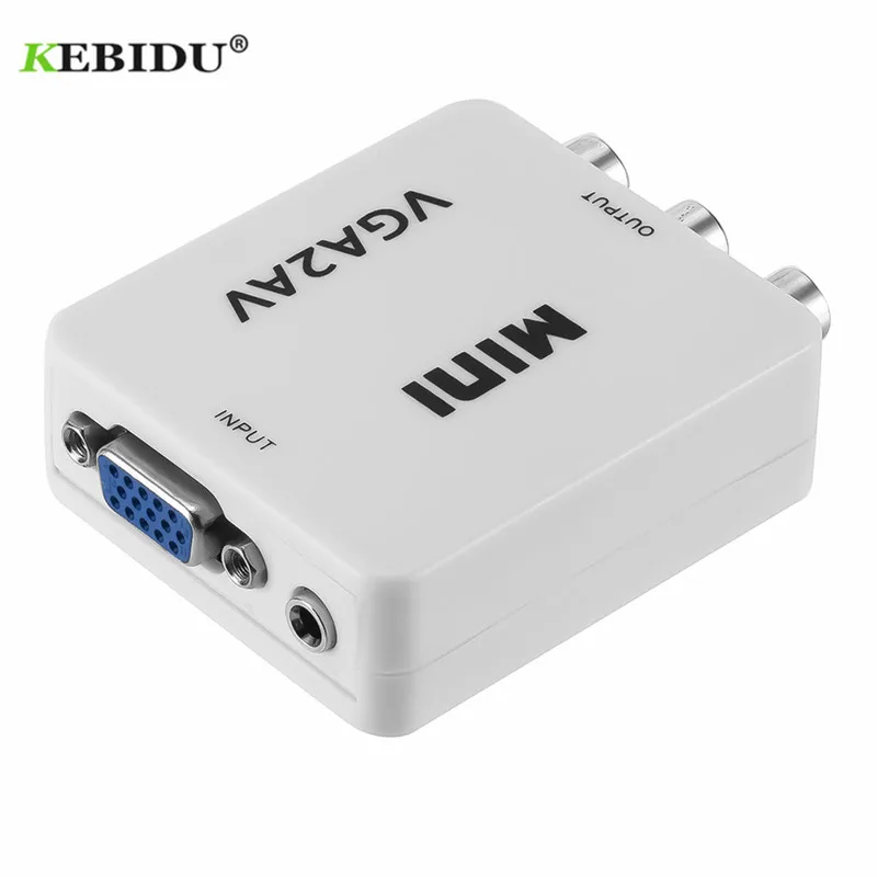 KEBIDU HD VGA2AV/CVBS адаптер VGA в AV RCA аудио преобразователь 3 5 мм для ПК к телевизору