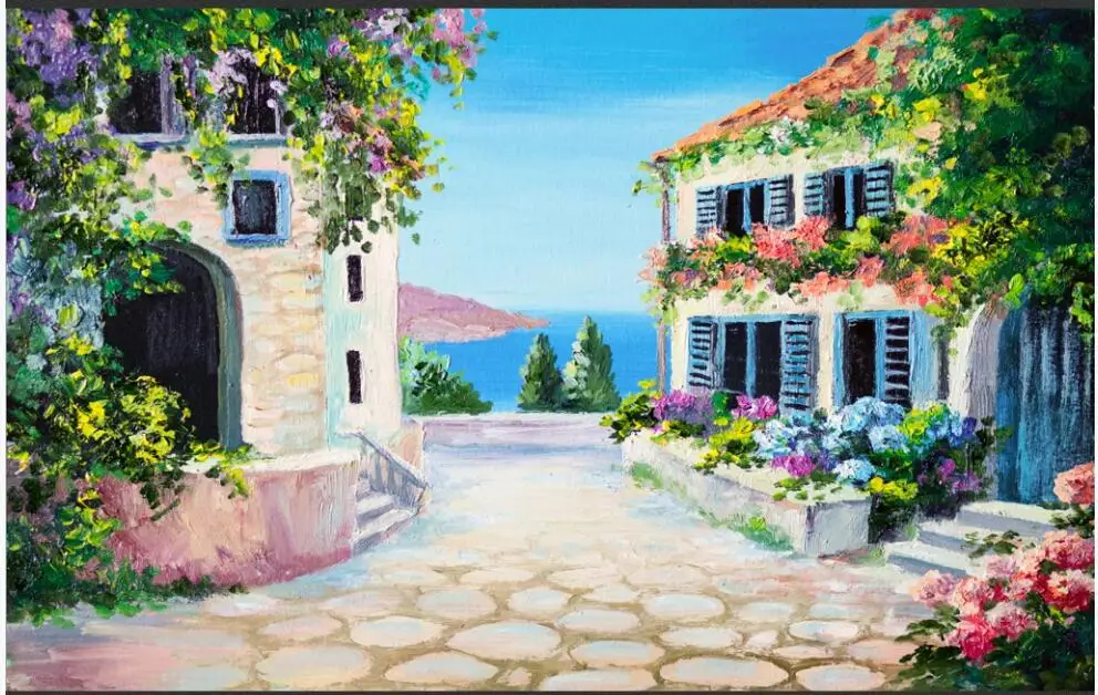 Настенные 3D-обои на заказ живопись маслом в европейском итальянском городке