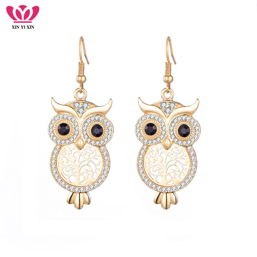 

Vintage Crystal Dangle Earrings For Women Gold Silver Color Hollow Cute Owl Drop Earrings 2022 Femme Pendiente Fashion Jewelry