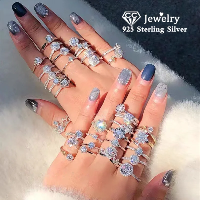 

CC Wedding Rings For Women CZ Diamant White Gold Plated Sliver Ring Fashion Engagement Bridal Jewelry Accessories Gift