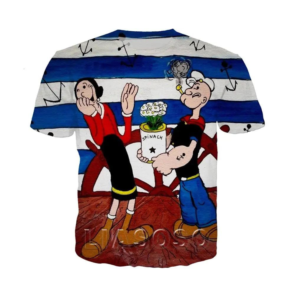 

Summer fashion design cartoon anime Popeye T-shirt men and women 3D printed T-shirt unisex Harajuku style white T-shirt tops