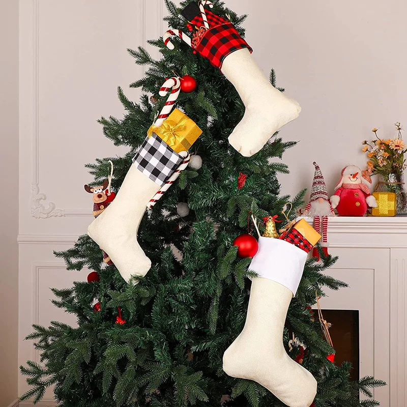 Sublimation Christmas Burlap Stockings Fireplace Hanging Ornaments Holiday Decorations | Дом и сад