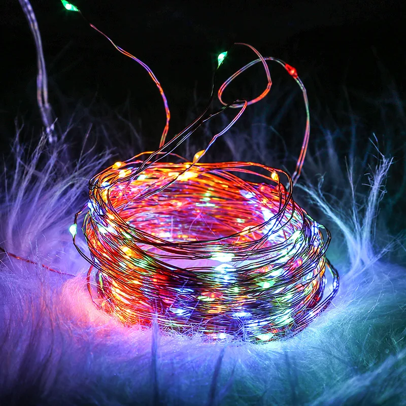 Гирлянда светодиодная белая на проволоке с питанием от батарейки 10