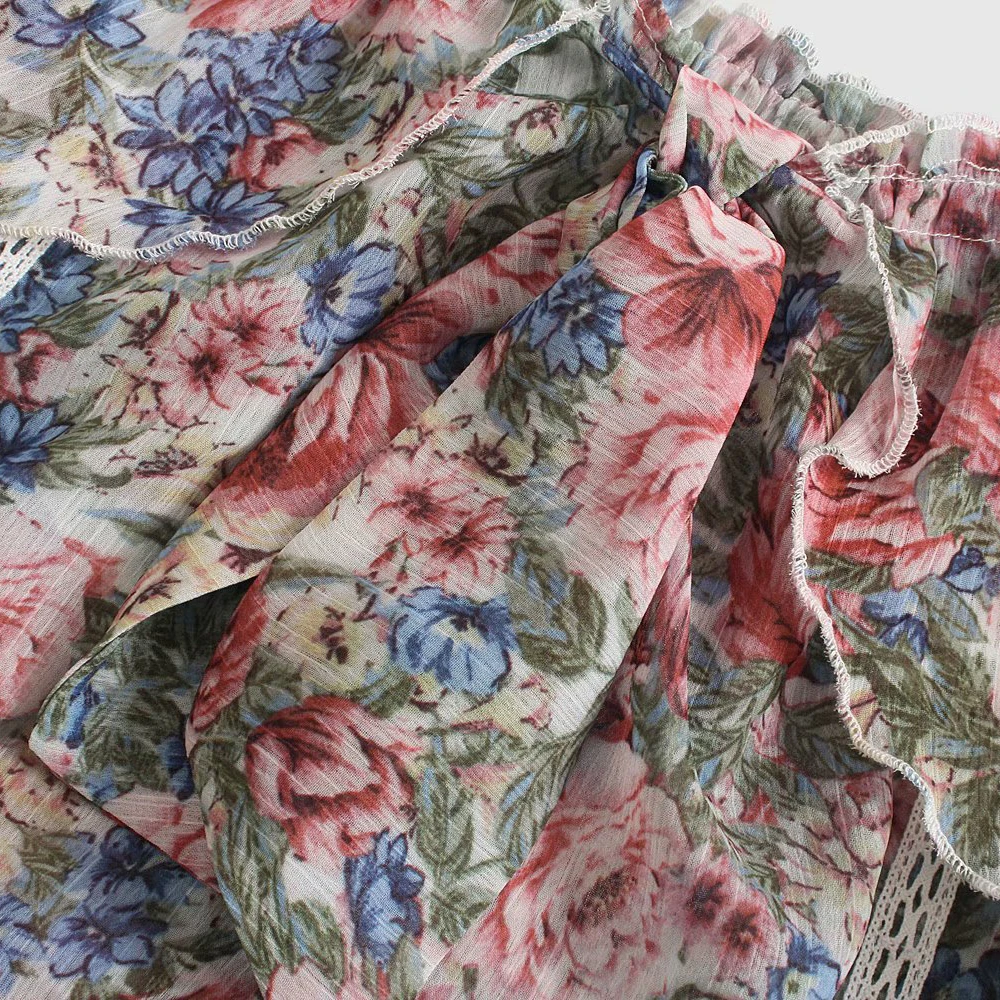 

ZA2021 summer women's one-word collar sweet pastoral style flower print long-sleeved thin pullover shirt blouse