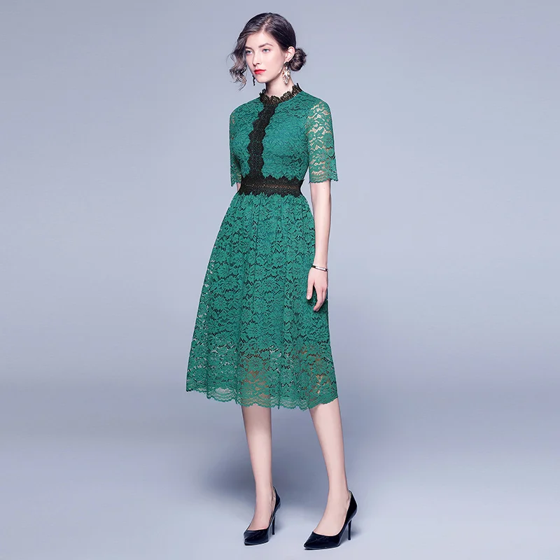 

2021 summer Lace Dress New Slim Fashion Sexy Hollow Out Work Casual Dresses Women A-line Vintage Vestidos