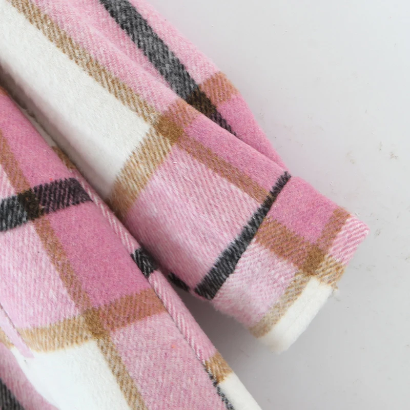 

CSMDTYJL Women Pink Plaid Long Coat Jacket Spring Autumn Casual Warm Overcoat Fashion Long Coats Lapel Collar Long Sleeve Coat