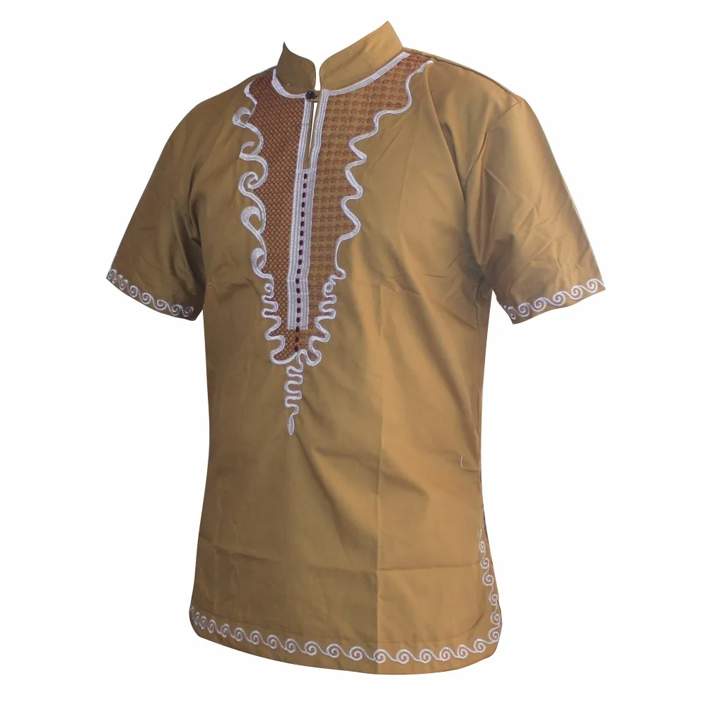 рубашка мужская Great Golden Embroidered Slim African Hippie Dashiki Top Ankara For Man's Short Sleeve Fashion Muslim T-Shirts