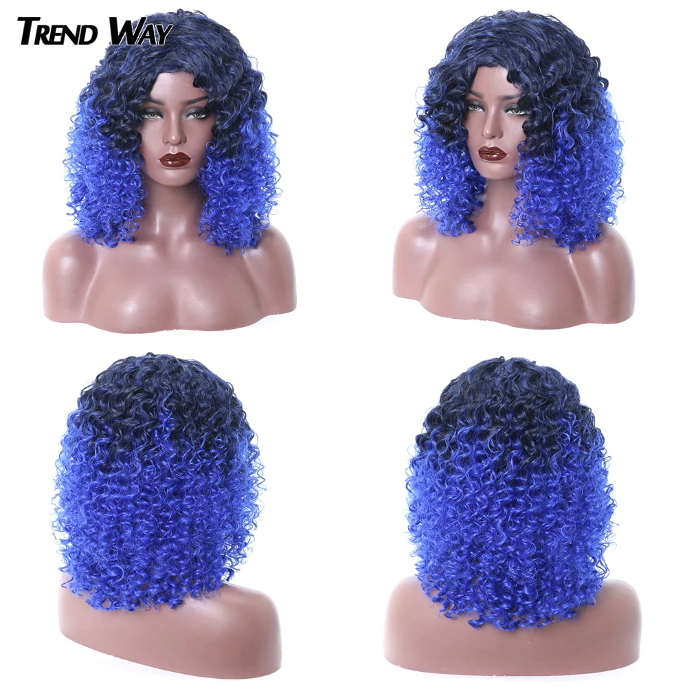 

Trend Way 15Inch Short Omber Brown Kinky Curly Synthetic Wigs New Fashion Daily Life High Temperature Fiber For Black Women