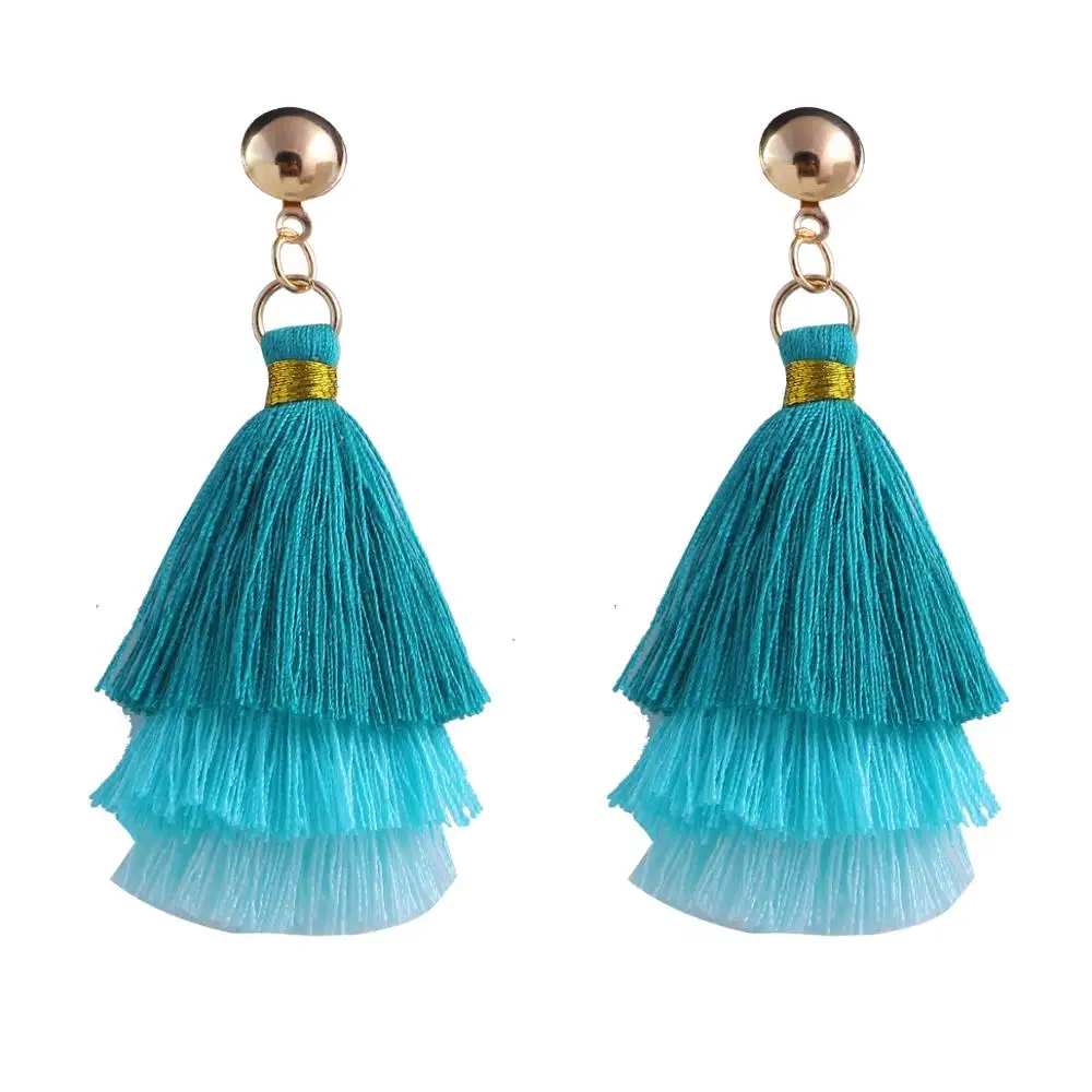 sky blue-6 Qtian Boho Серьги-кисточки женские длинные висячие серьги для женщин девушек красные синие фиолетовые богемные массивные ювелирные изделия - Окраска металла: sky blue-6