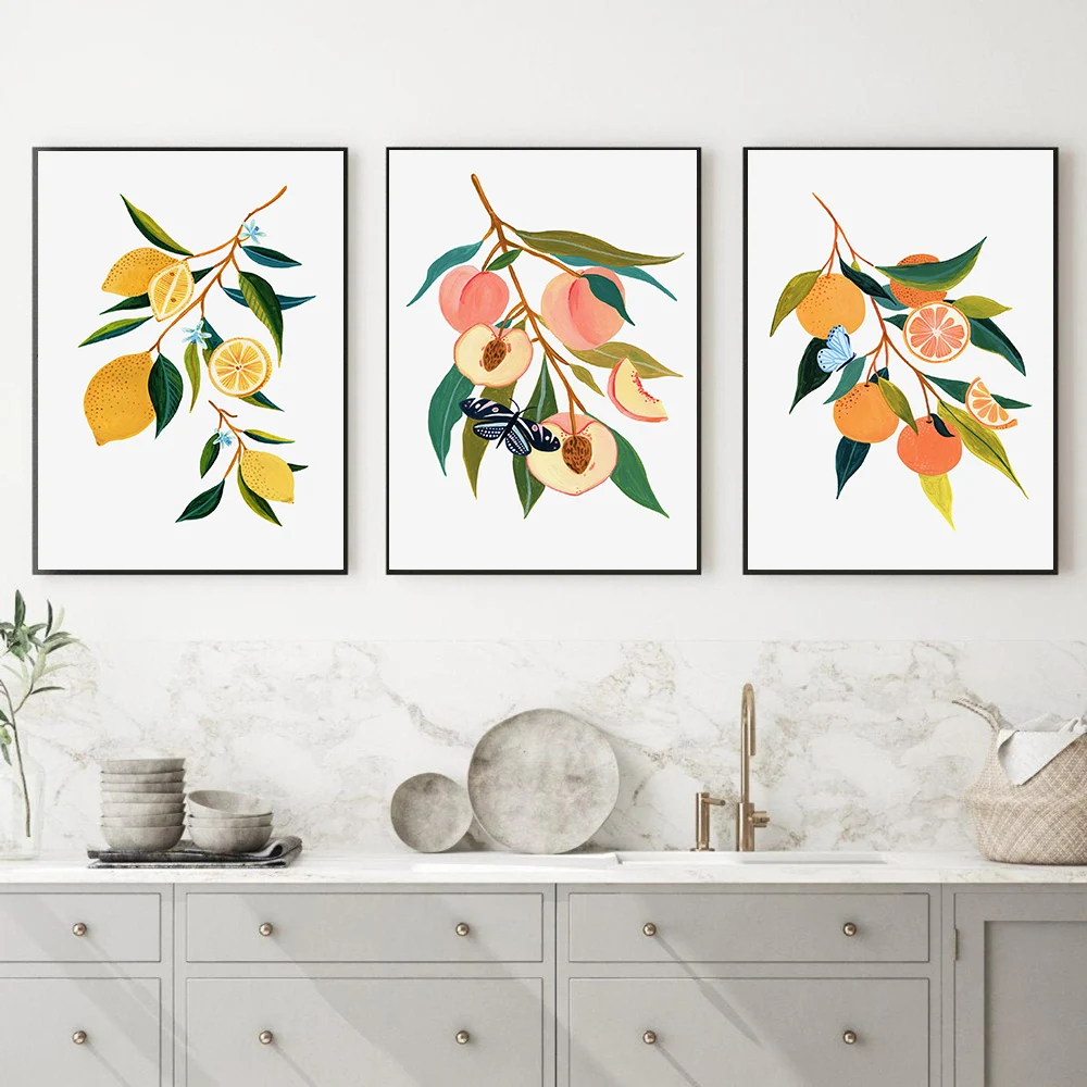 

Fruit Kitchen Poster Citrus Orange Peach Nordic Pictures Wall Prints Art Painting Home Decoration Wall Picture For Dining Room