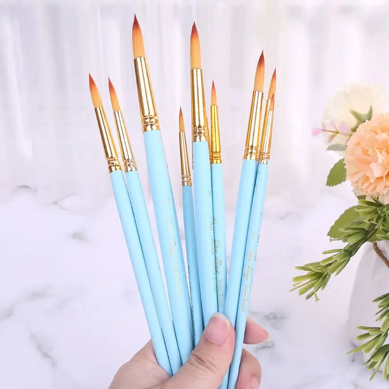 

12Pcs Pointed Tip Painting Brushes Nylon Hair Artists Watercolor Drawing Tools 090F