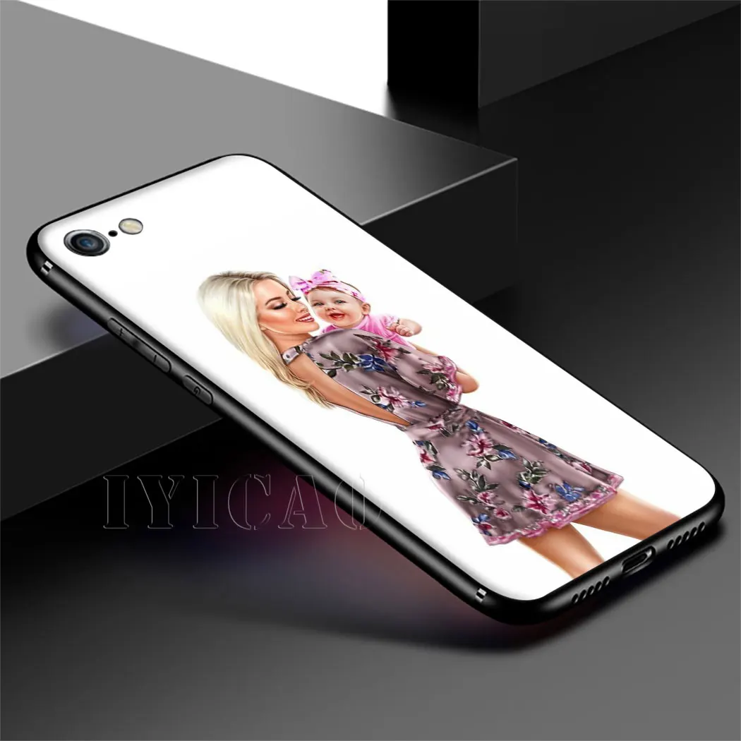 IYICAO Super Mom Baby Girl Soft Silicone Case for iPhone 11 Pro Max XR X XS 6 6S 7 8 Plus 5 5S SE Phone |