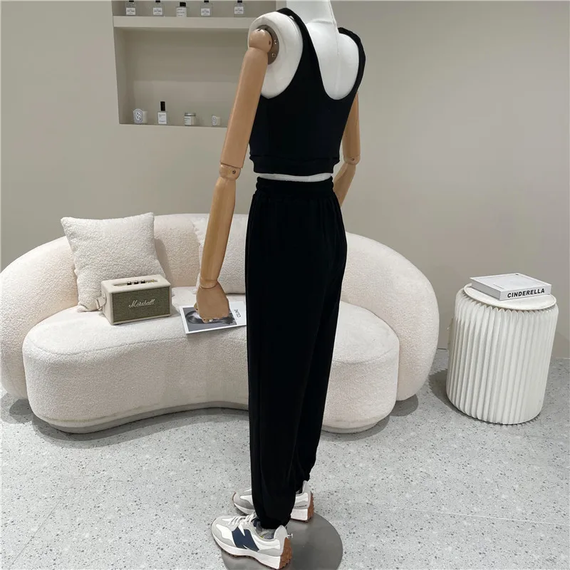 

Two Piece Set Women's Spring Summer 2021 Niche Design Fashion Short Label Vest Top + High Waist Pants