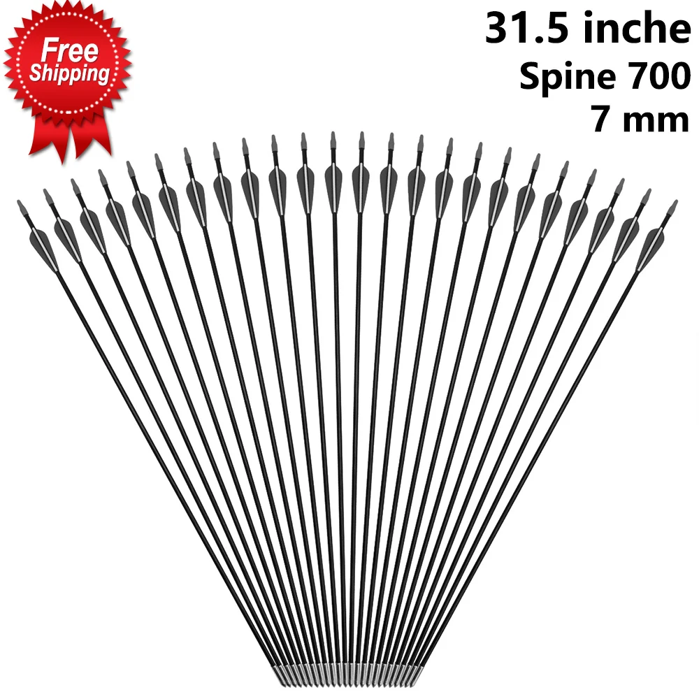 

Fiberglass 7 mm Arrow 31.5 inches Spine 700 with Plastic Feather and Nock Steel Arrowhead for Hunting Recurve Bow Archery