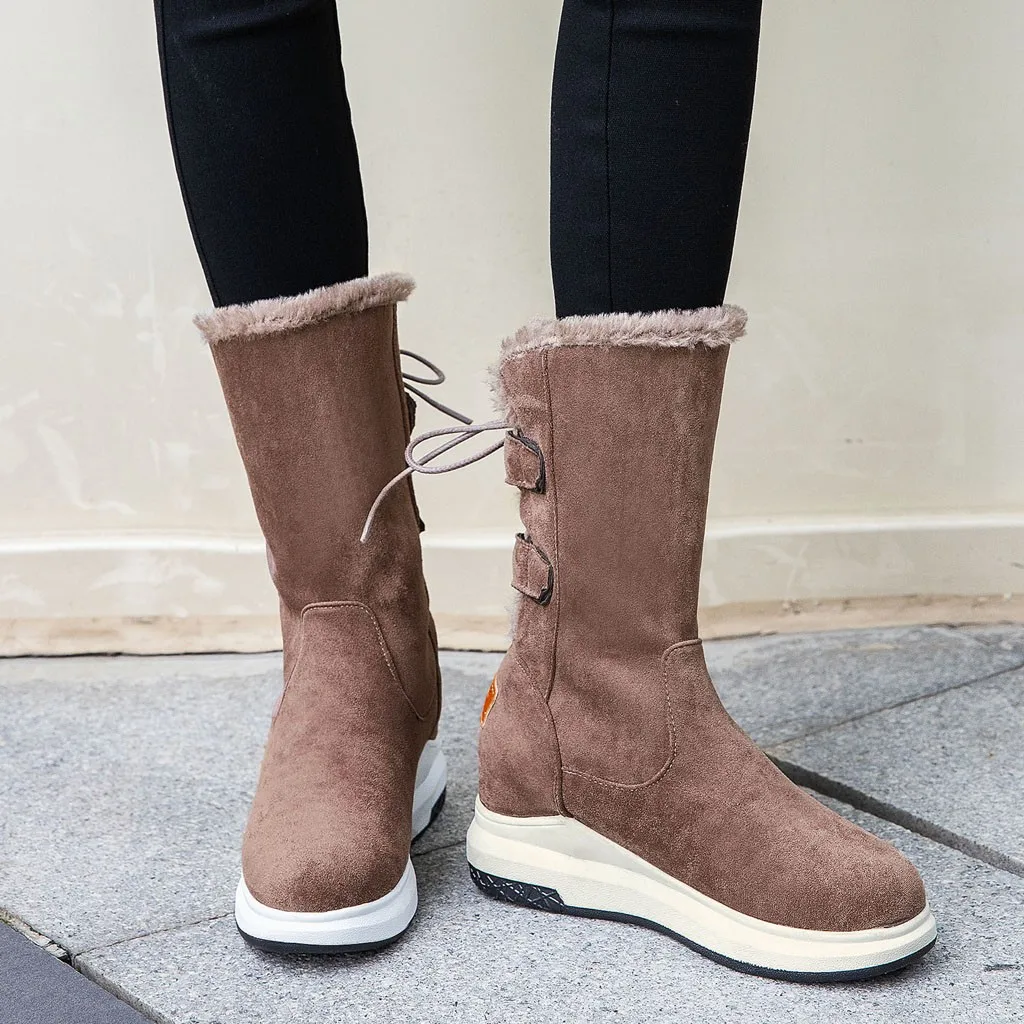 Женские Теплые ботильоны на шнуровке с ремешком и пряжкой платформе