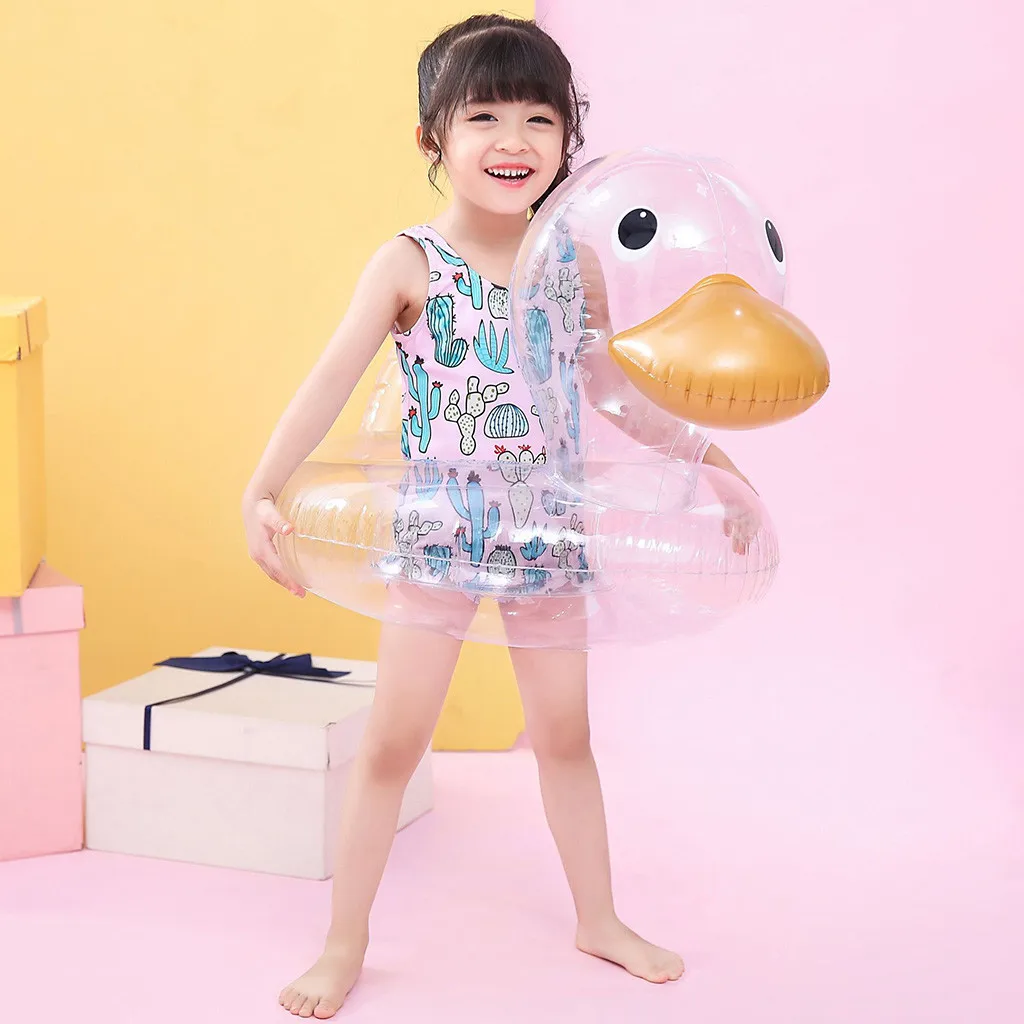 

Children Inflatable Swimming Ring Cartoon Transparent Duck Swim Ring Water Floating Seat Circle Pool Water Toys Safety Tools