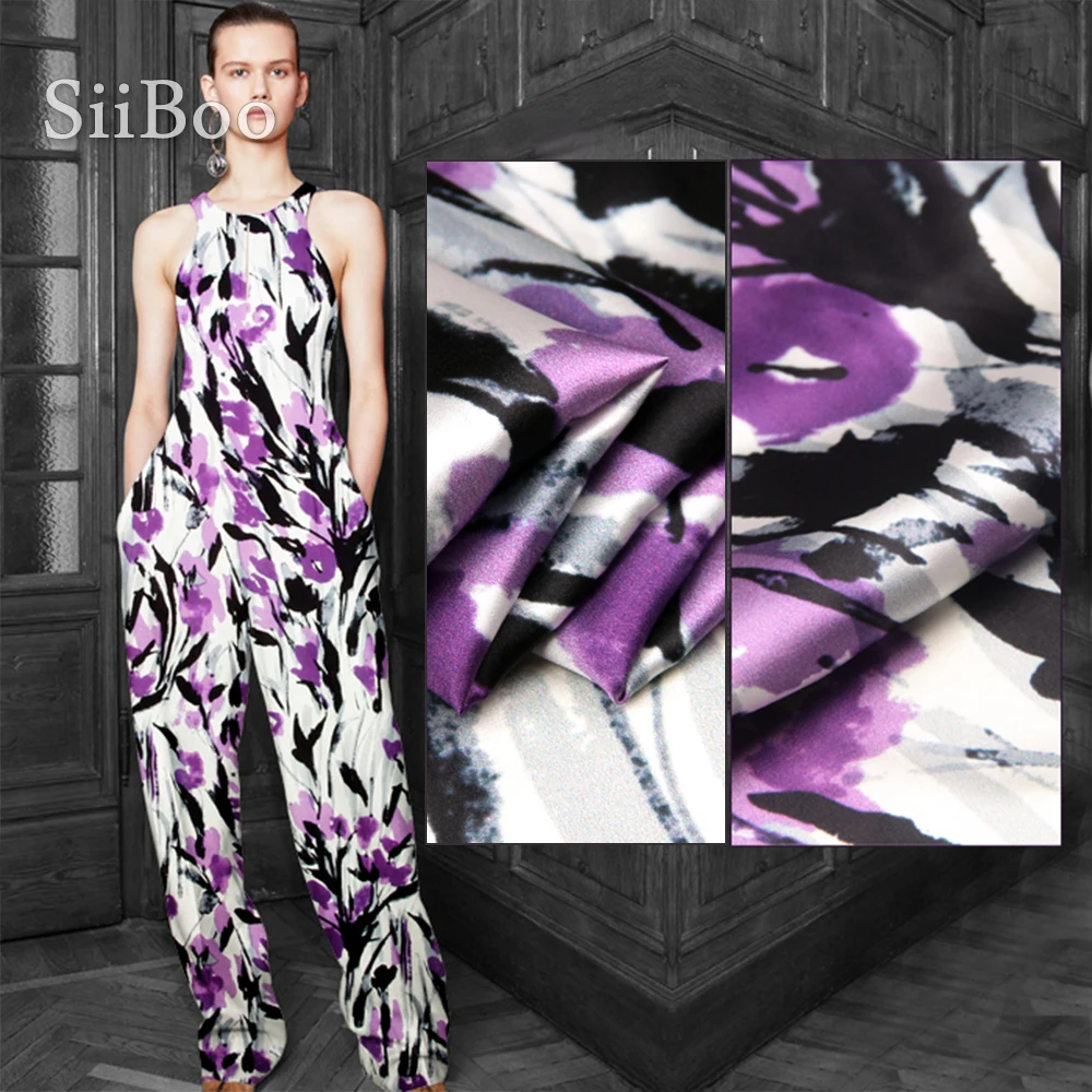 Американская Красивая фиолетовая шелковая ткань из спандекса с цветочным