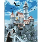 Yujohom картина с изображением волков и замка 5D, алмазная живопись, полная выкладка, круглая Алмазная мозаика, картина стразы, вышивка для гостиной