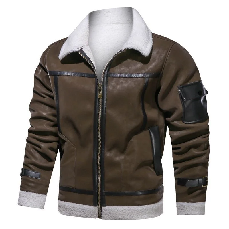 

Men's Real New Leather Bomber Jacket with Removable Fur Collar Genuine Leather Pigskin Jackets Winter Warm Coat Men