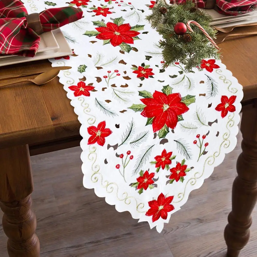 Теплая Рождественская скатерть с вышитыми цветами рождественские вечерние