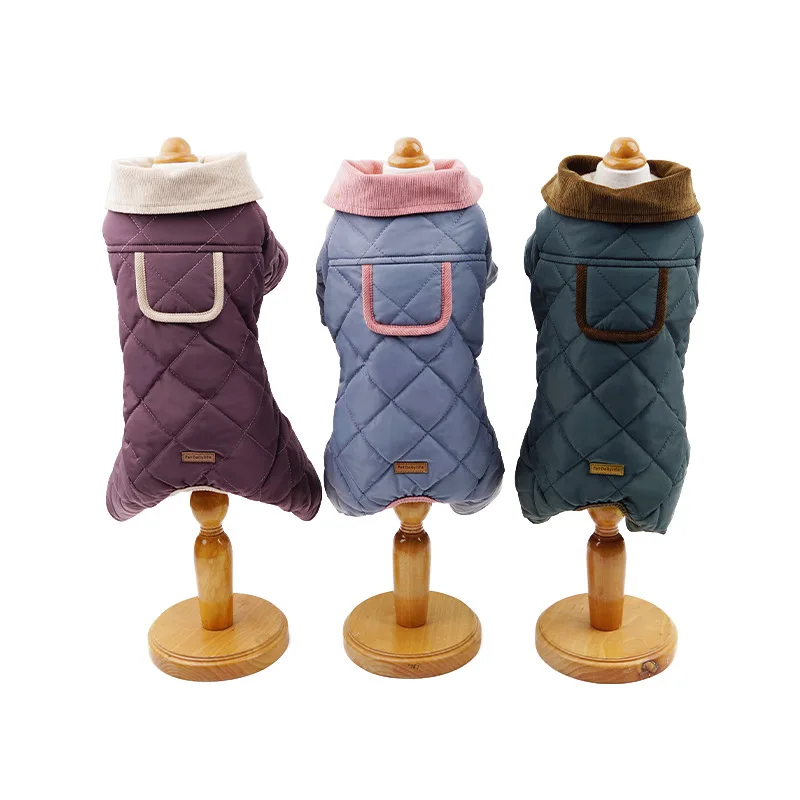 

Pets Kirkby Bear Autumn And Winter Plush Diamond Lattice Stitching Four Legged Cotton Padded Clothes Puppy Kitty Coat Small Dogs