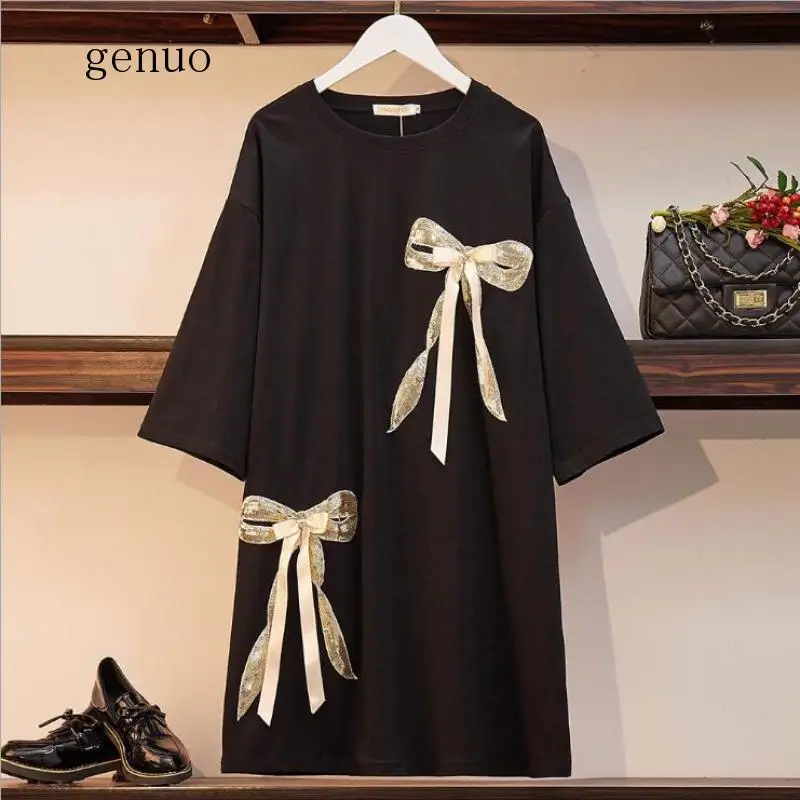 Женское платье с золотым бантом черного и белого цветов размера плюс г. | Женская