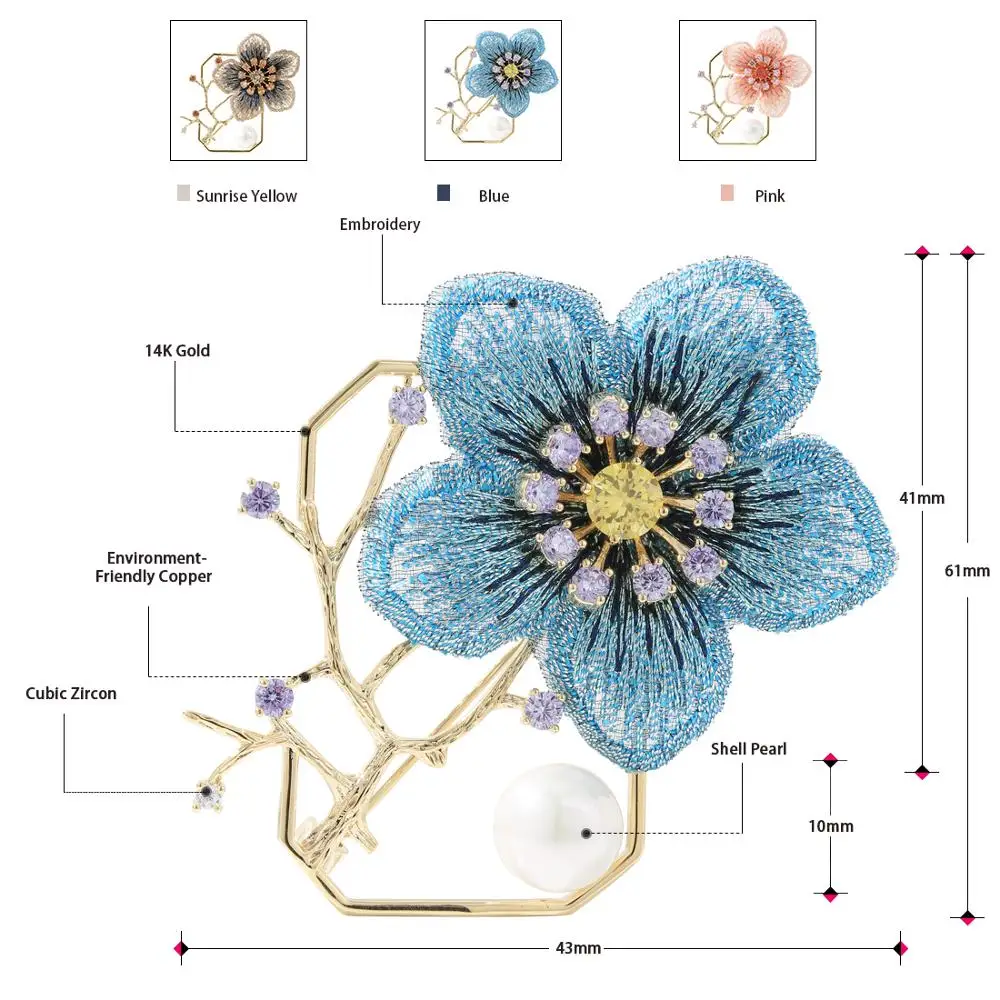 Neoglory ручная вышивка цветок сливы Броши для женщин Китайский классический стиль