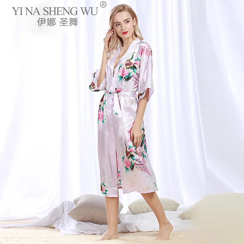 Women Robes for Brides Wedding Robe Sleepwear Pijama Casual Bathrobe Animal Rayon Long Nightgown Japanese Kimono Home Wear | Тематическая