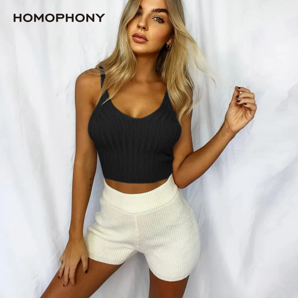 Кроп топ Homophony женский однотонный пикантный с V образным вырезом на бретельках