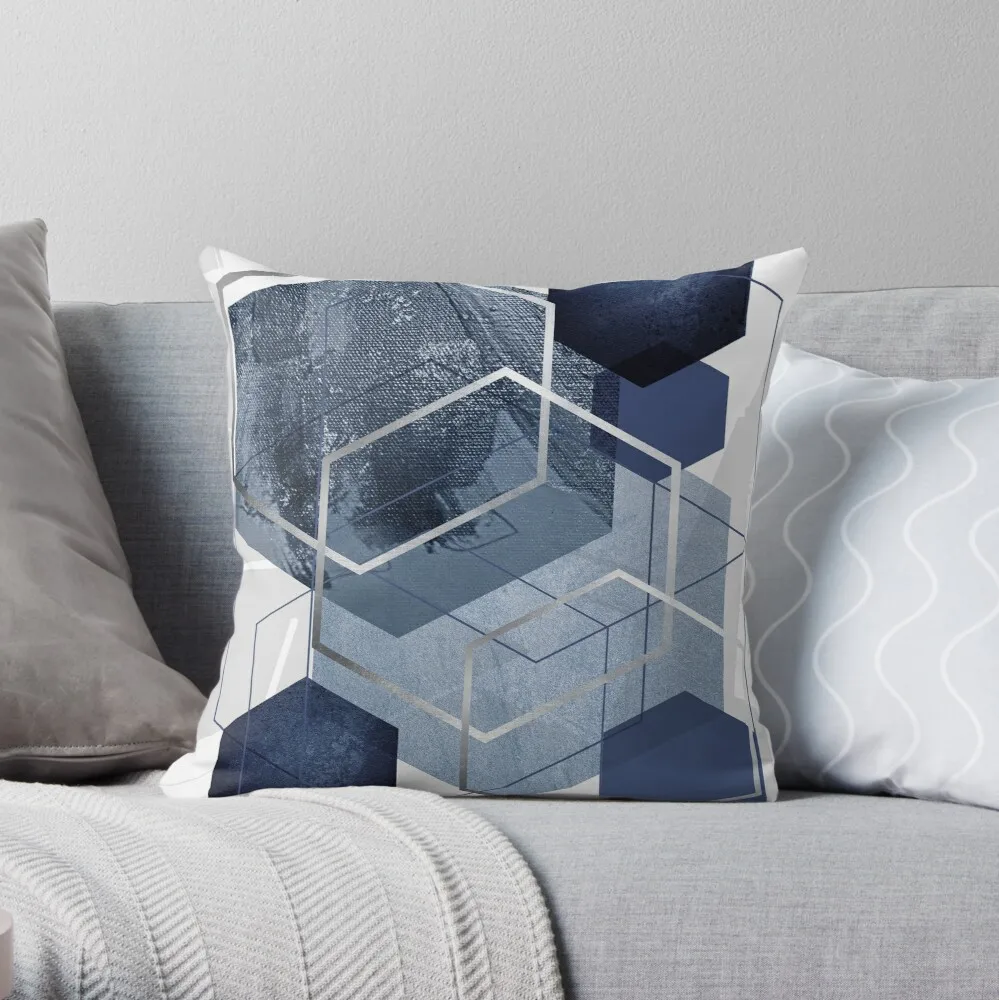 

Blue and Grey Geo Throw Pillow Pillow Case Polyester Home Decora Pillowcases Throw Pillow Case kussensloop almohada poszewka