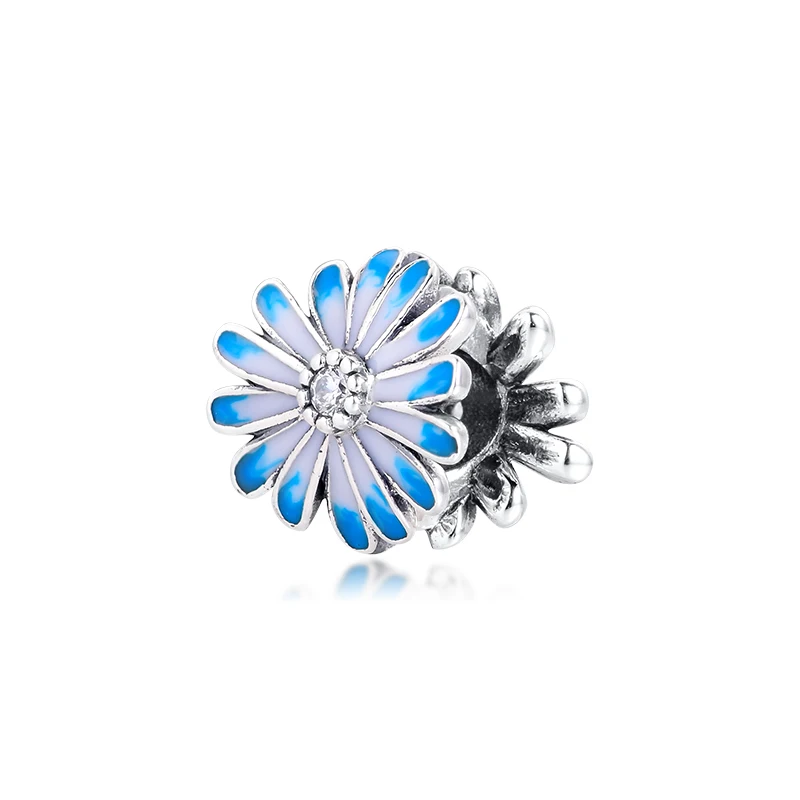 

Blue Daisy Flower Charm Fits Orignal Bracelets Woman DIY beads for jewelry making Silver kralen voor sieraden maken