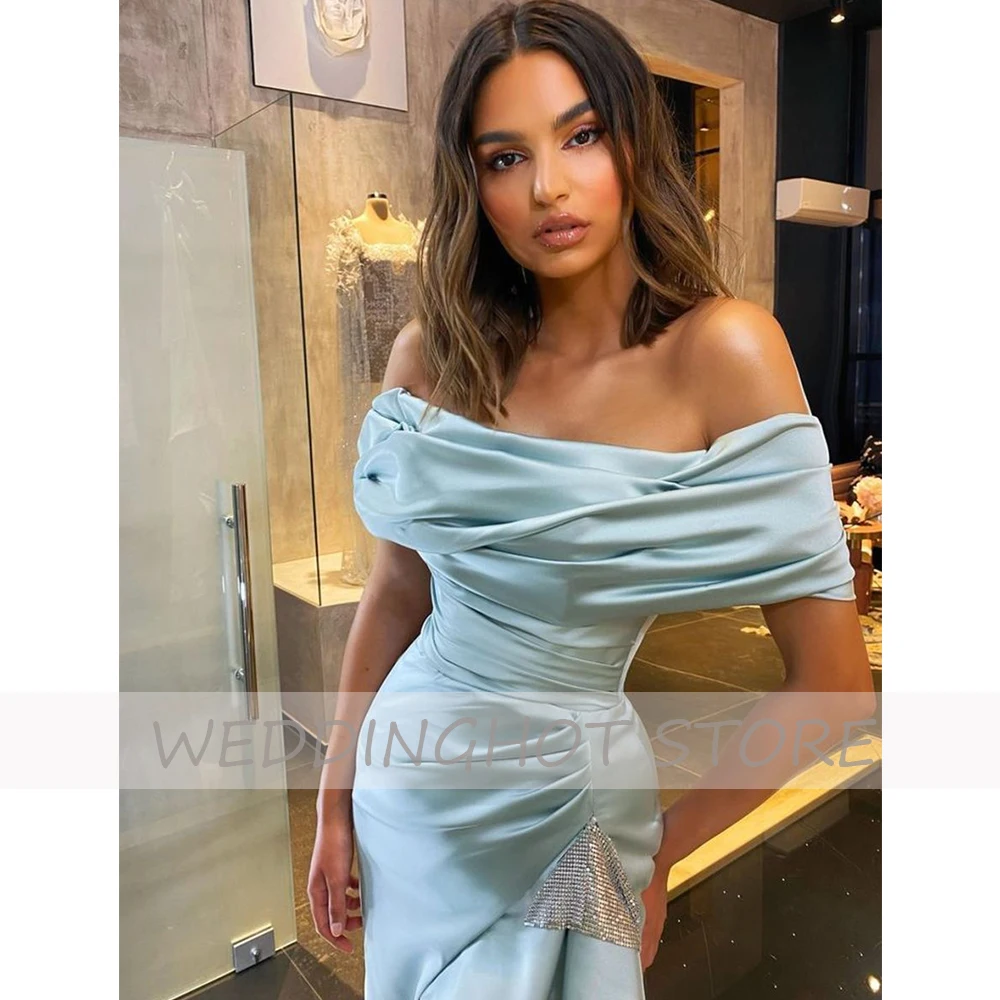 

Off-Shoulder Mermaid Evening Dresses Long Luxury 2021 Split Elegant Ball Gowns Satin Gorgeous Crystal Celebrity robes de soire