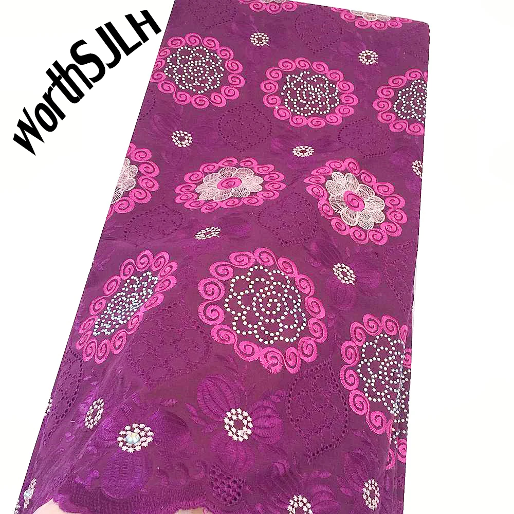

Rhinestones African Swiss Voile Lace For Wedding High Quality 100% Cotton Dubai Fabric Magenta Swiss Voile Laces In Switzerland