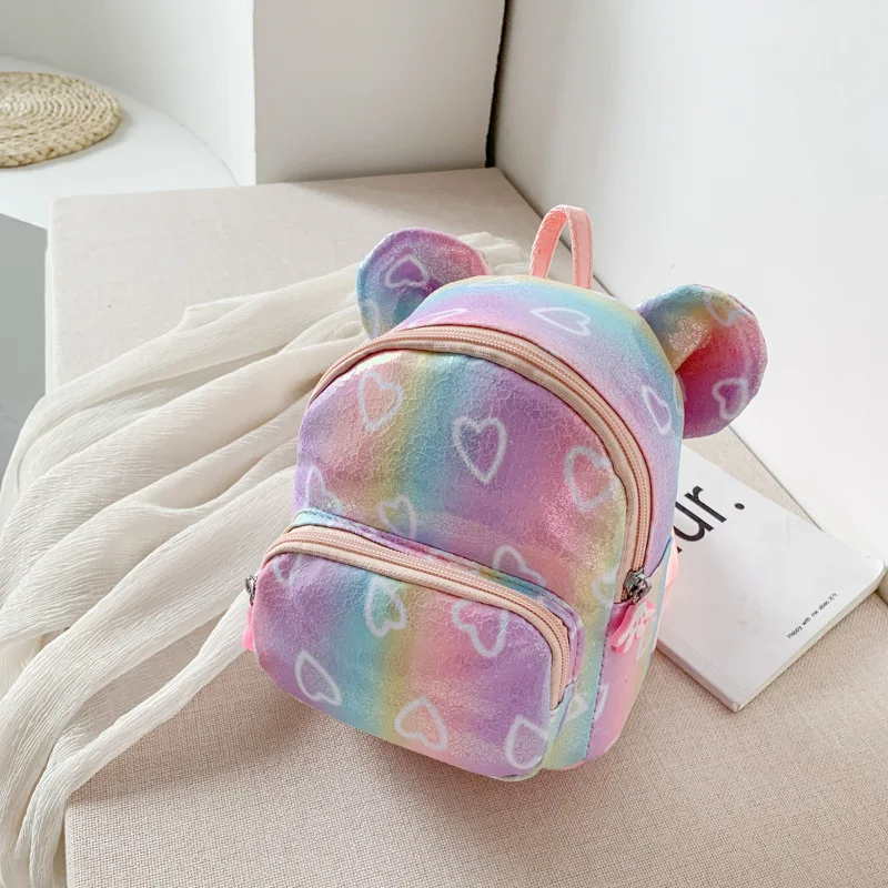Colorful children's backpack new girl messenger bag Korean ear school fashion | Багаж и сумки