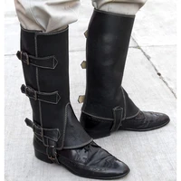medieval armor half chaps leather gaiter viking scout messenger hiking boot shoes buckle cover motorcycle leg kit for men women