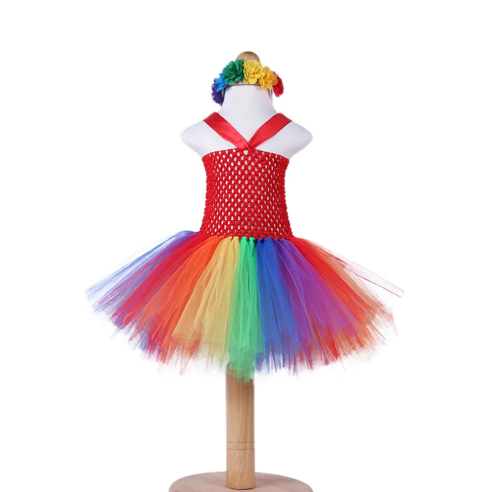 

Halloween Set Party Costume Girls Colorful Mesh Tutu Flower Headband Dress Skirt Baby Girl's Birthday For Photo Prop