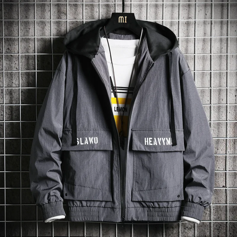 Мужская однотонная куртка с капюшоном осенне-Весенняя Свободная верхняя одежда