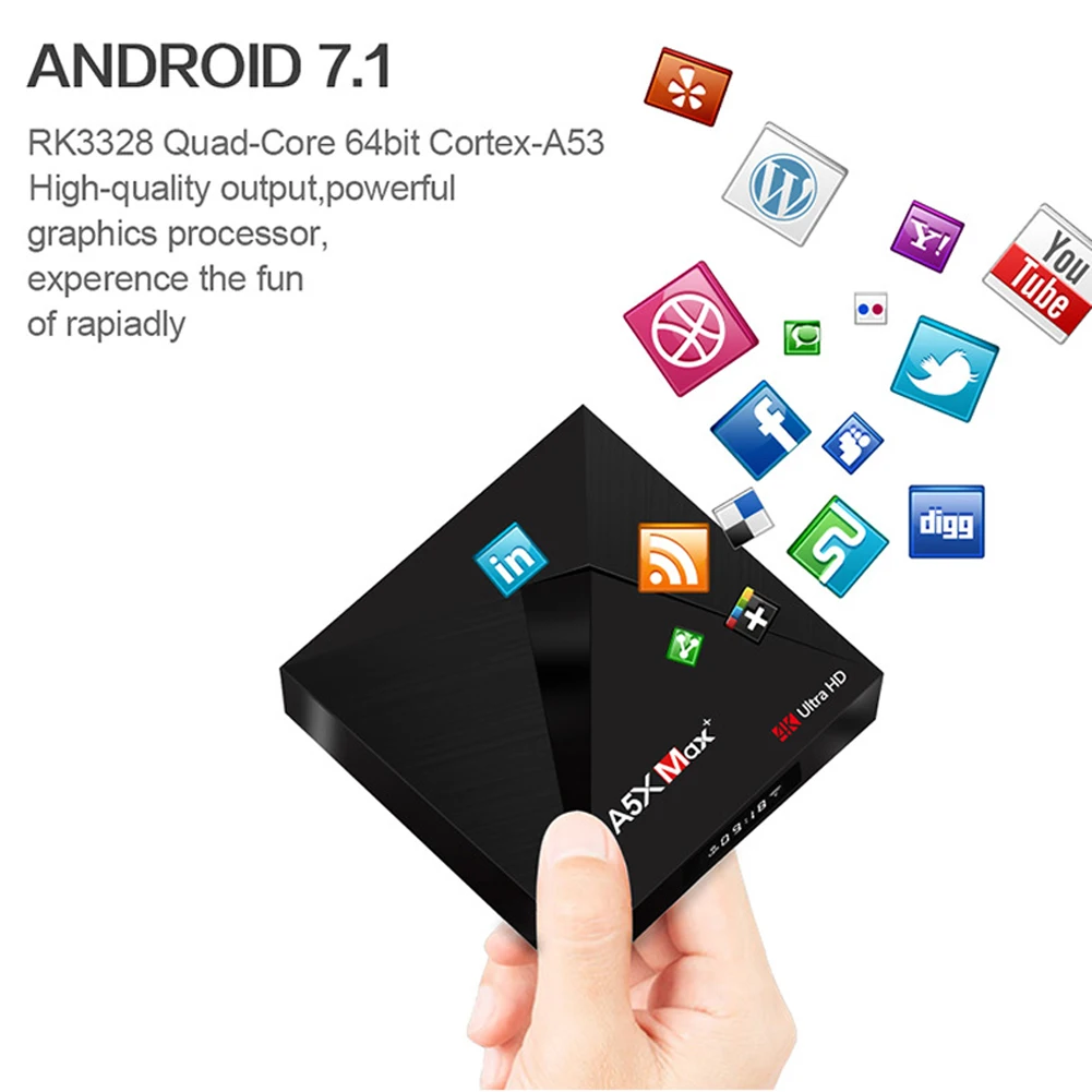 

TV Box WIFI Set Top Smart Remote Control Wireless Media Player Bluetooth Quad Core 4GB+32GB Multi-language For Android 7.1